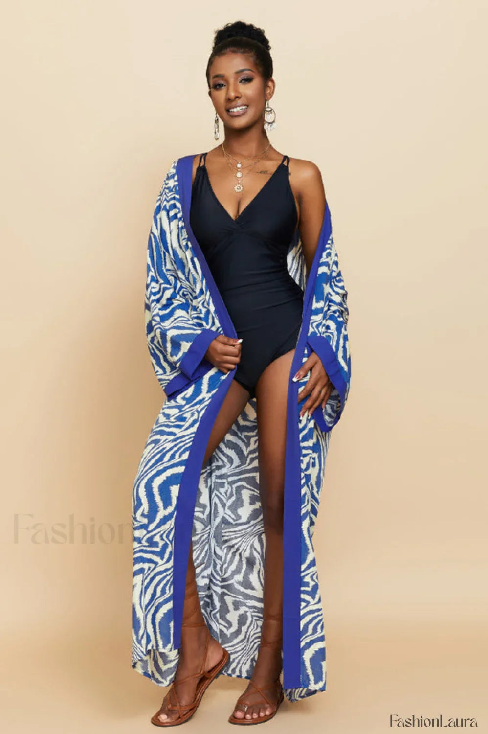 Print Belted Stylish Kimono Dress