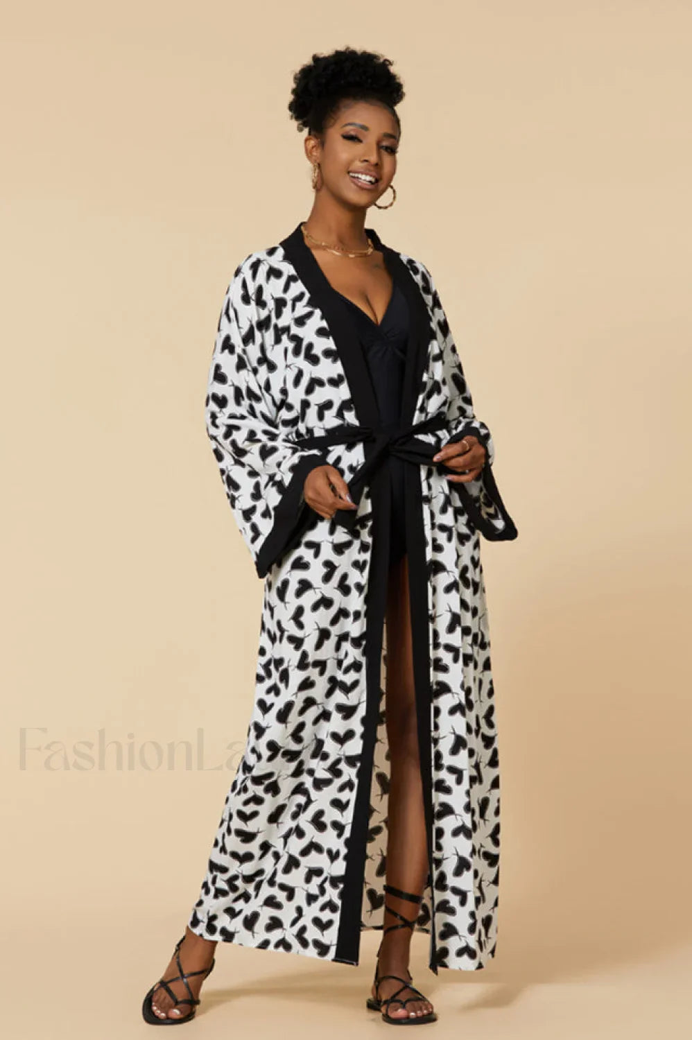 Print Belted Stylish Kimono Dress