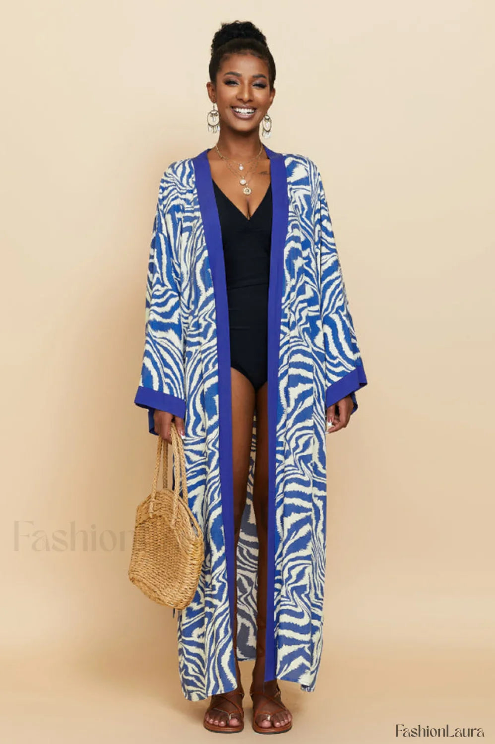 Print Belted Stylish Kimono Dress