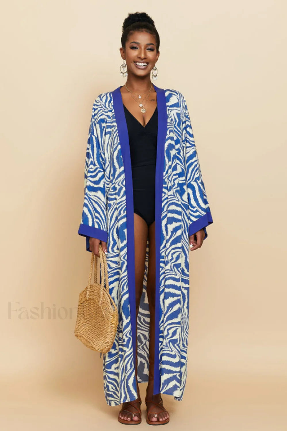 Print Belted Stylish Kimono Dress
