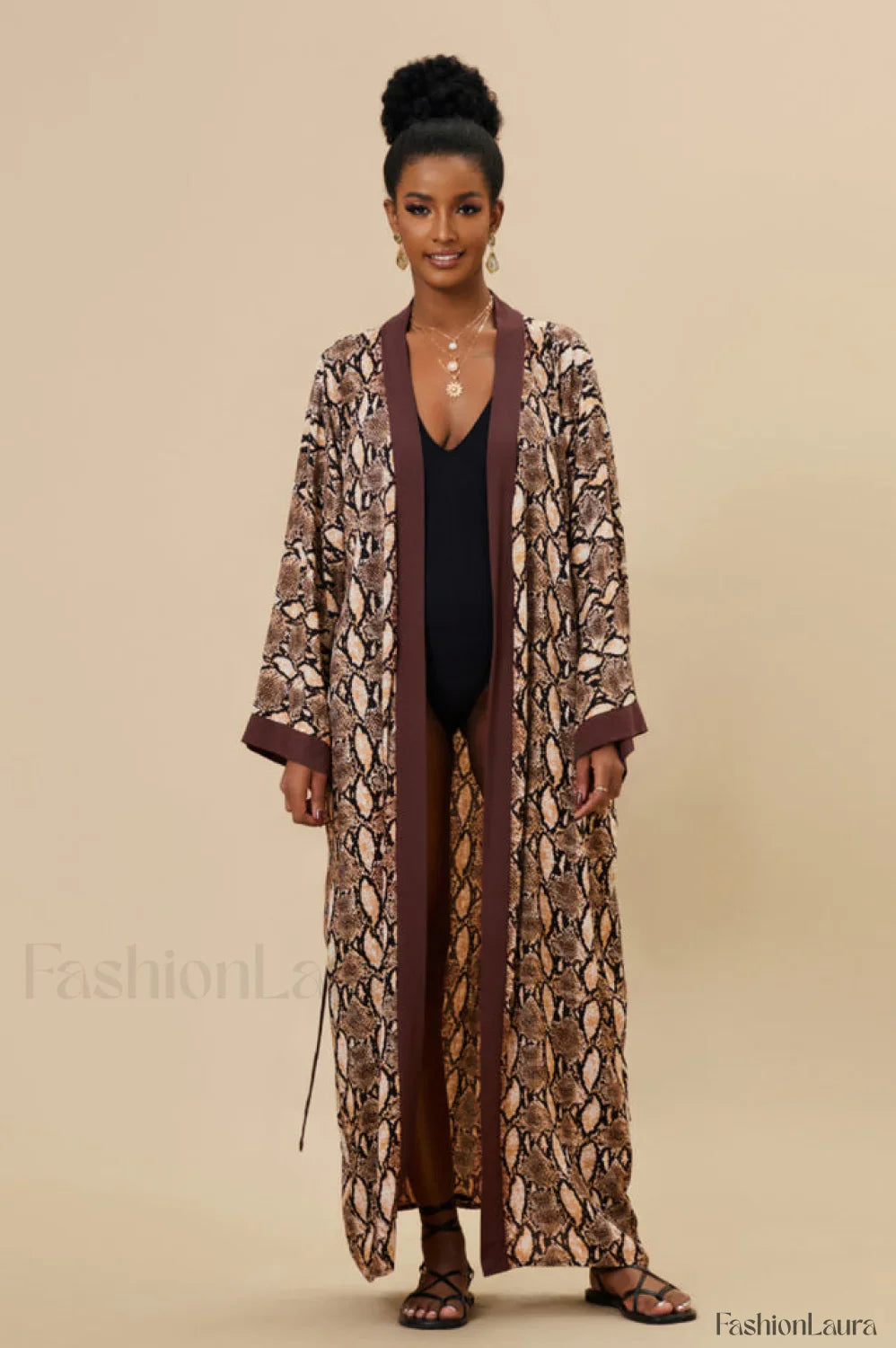 Print Belted Stylish Kimono Dress