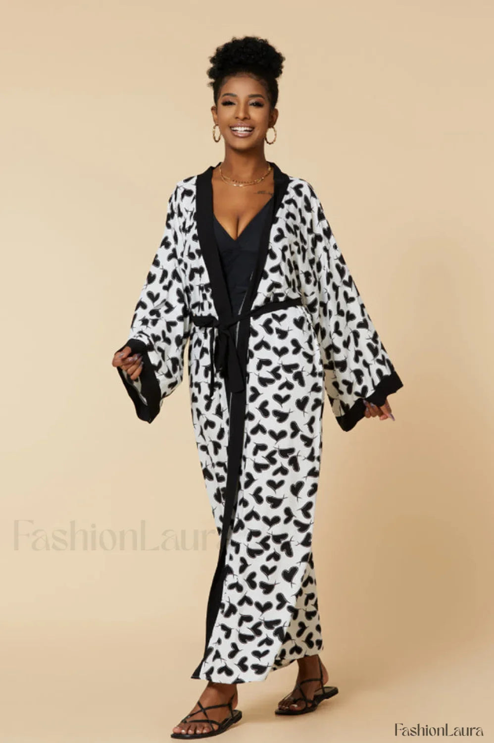 Print Belted Stylish Kimono Dress