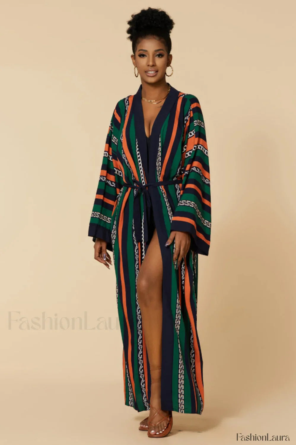 Print Belted Stylish Kimono Dress