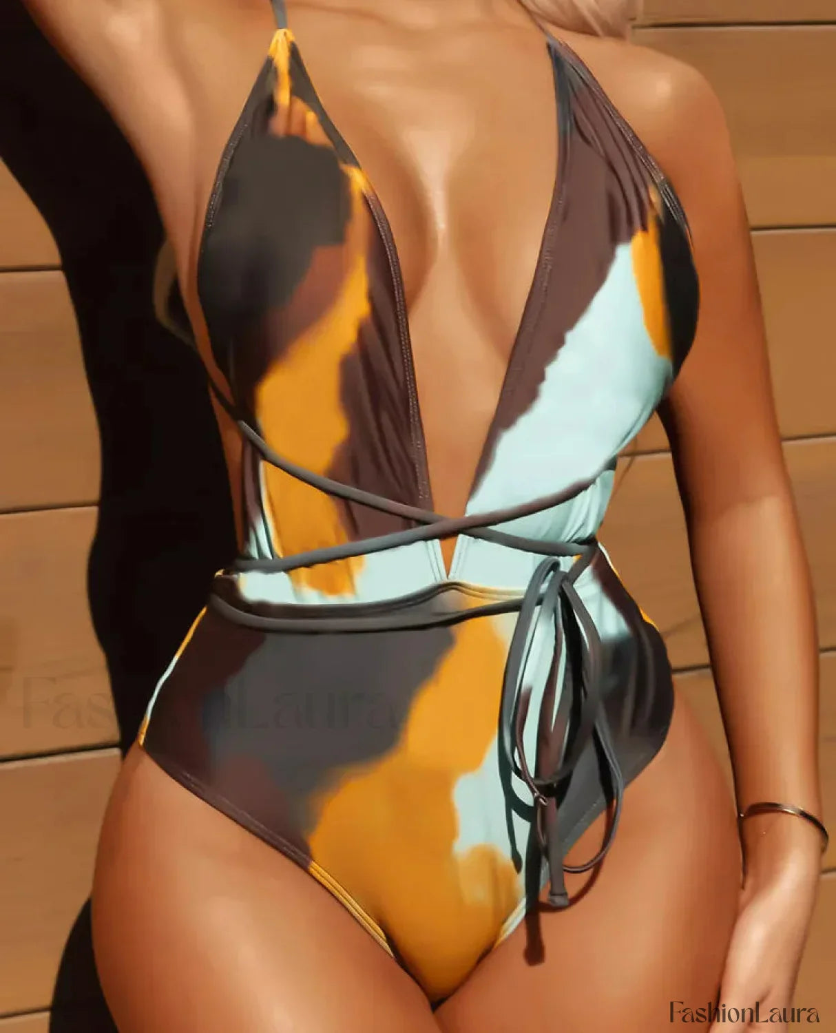 Print Strapped Deep V Cross One Piece