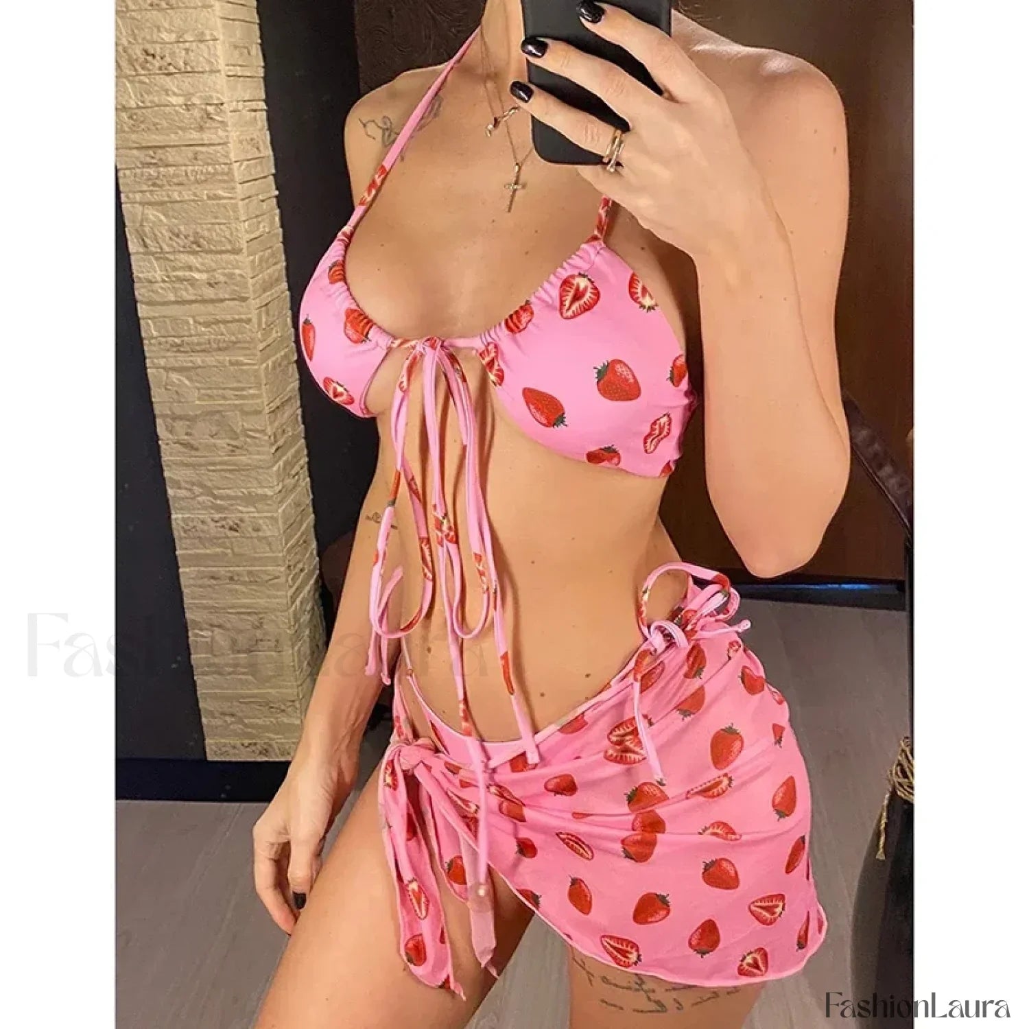 Printed Bow Tie Bikini Three Piece Set