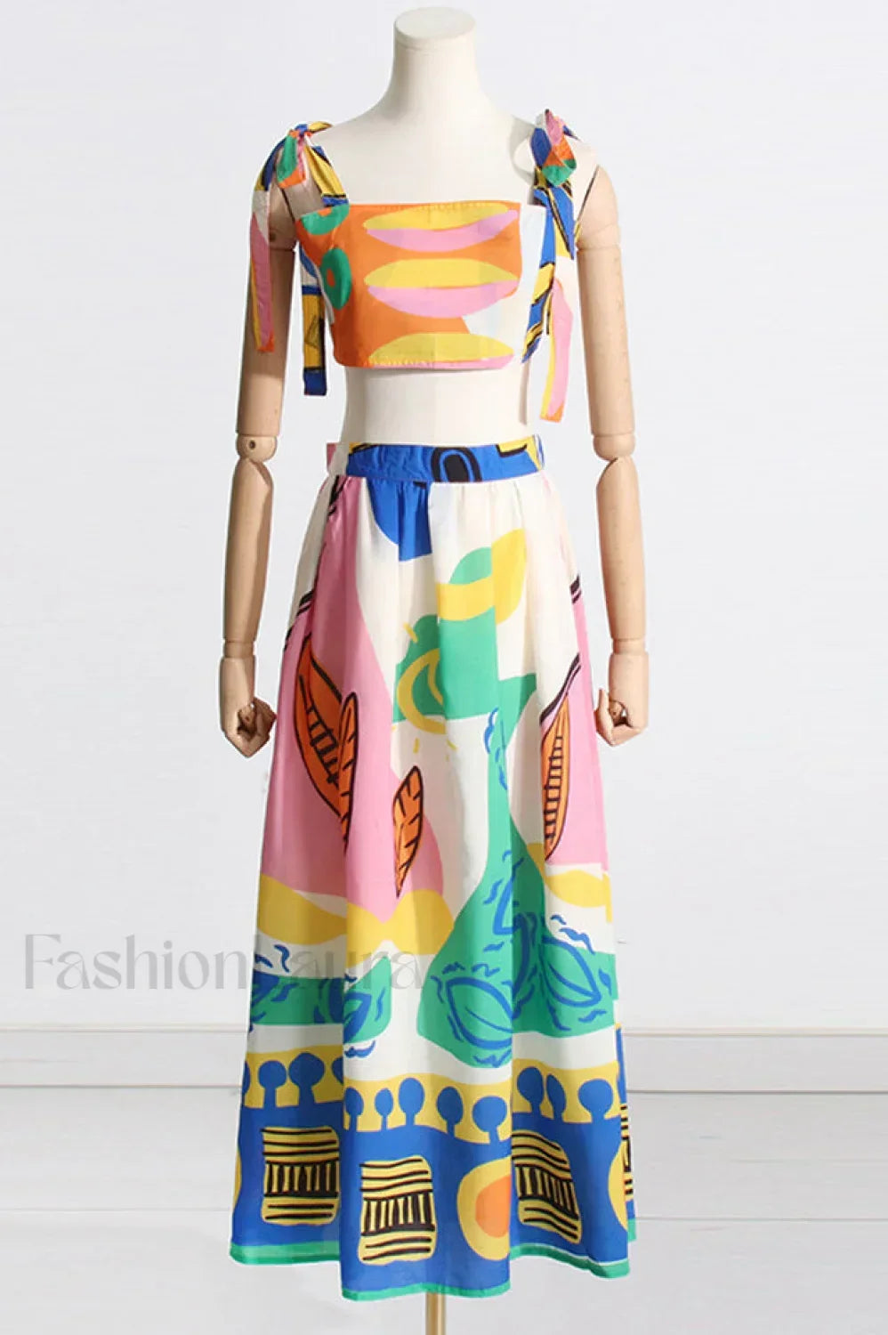 Printed Crop Top Charming + Midi Skirt Set