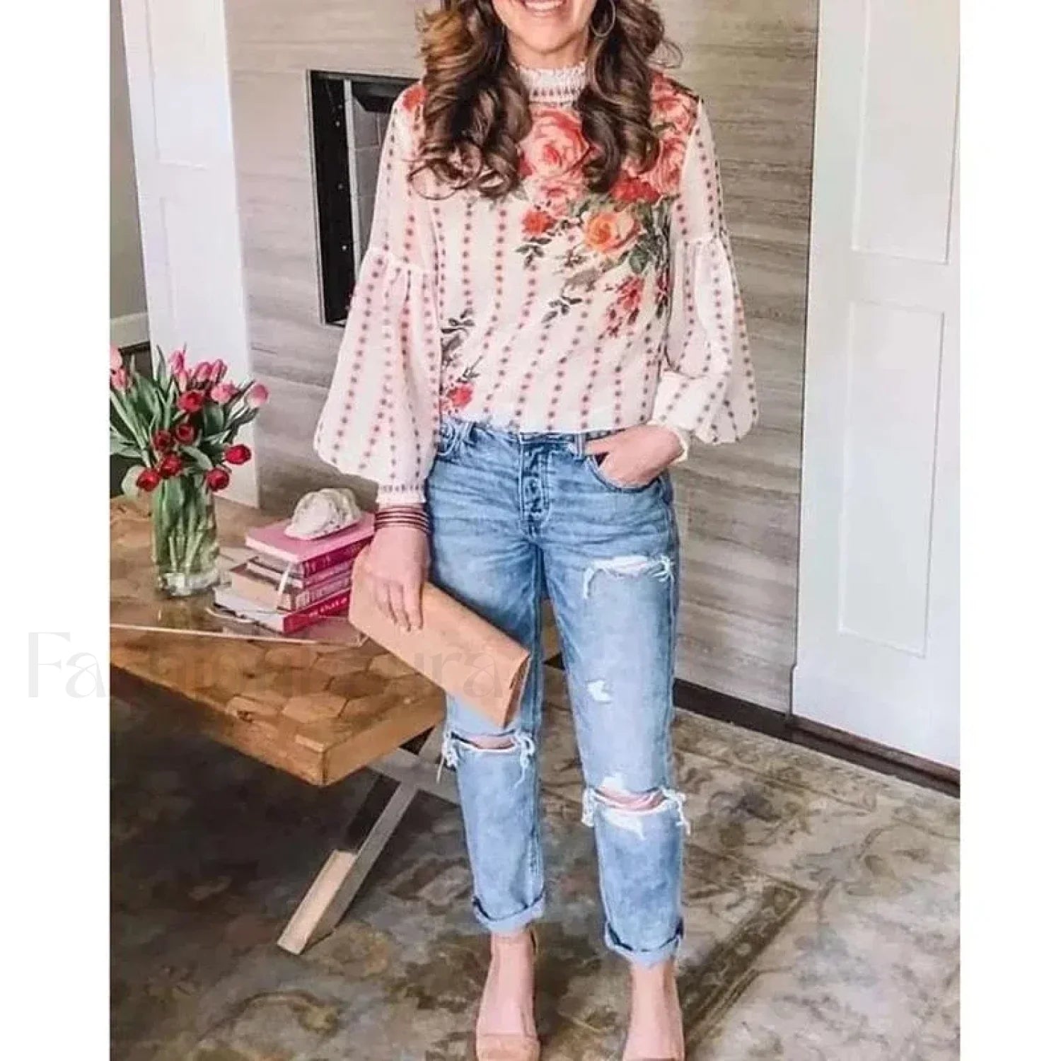 Printed Floral Korean Office Lady Blusas Blouse