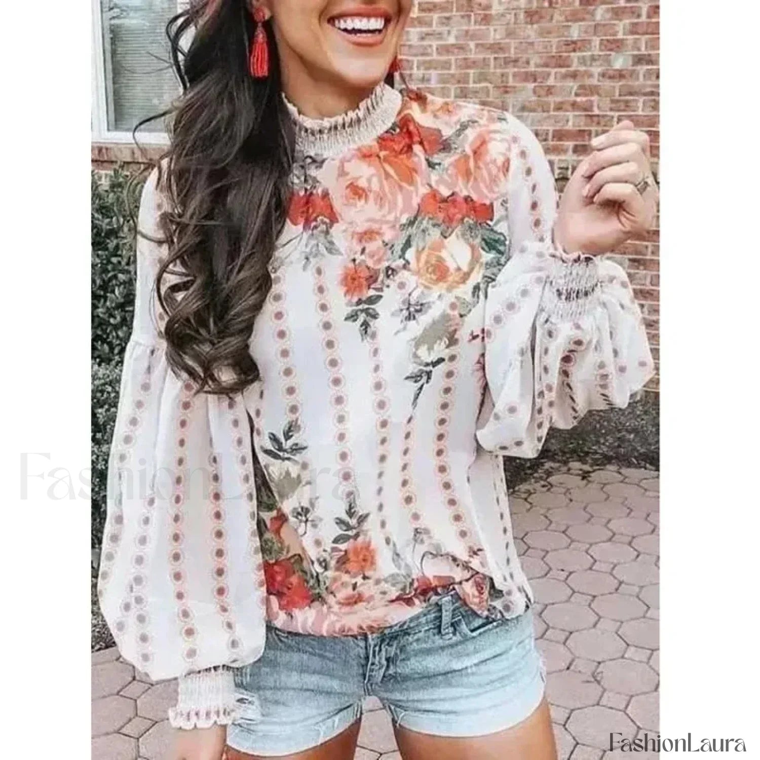 Printed Floral Korean Office Lady Blusas Blouse