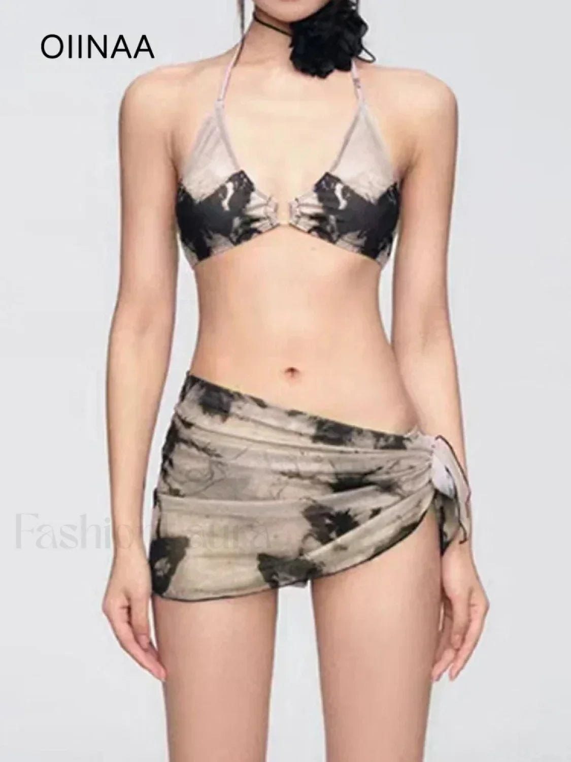 Printed Hollow Lace Three Piece Set