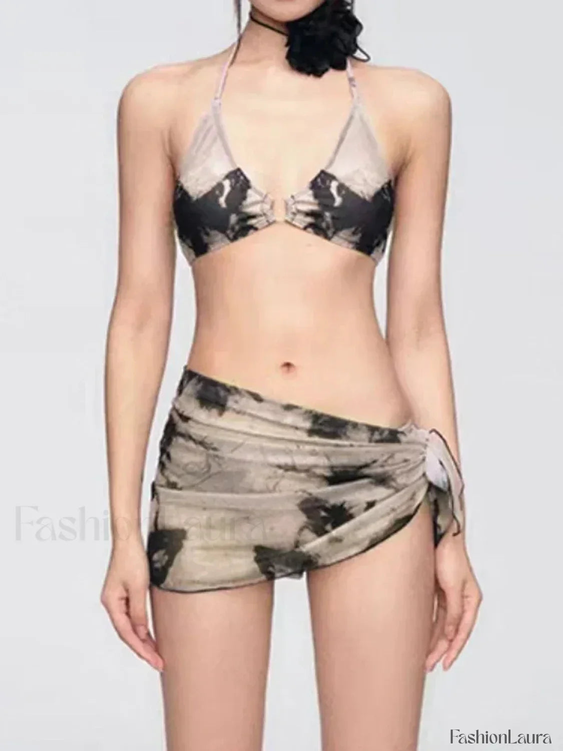 Printed Hollow Lace Three Piece Set