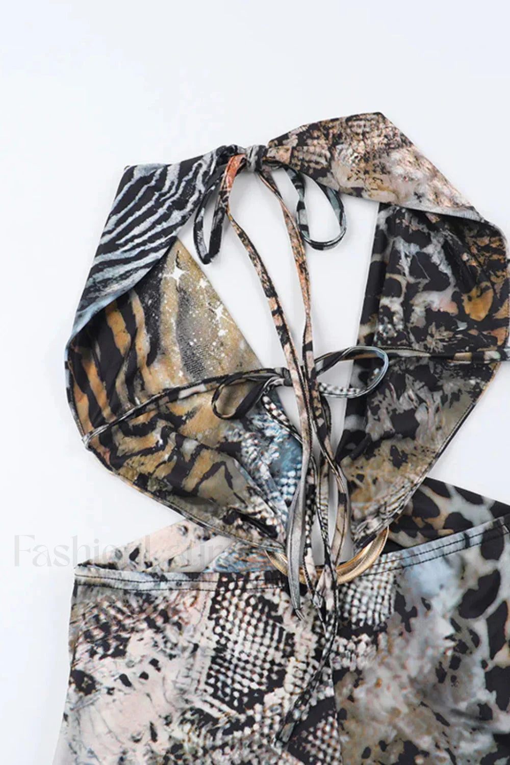 Printed Hollow Snake Pattern Sexy Perspective Floral Dress