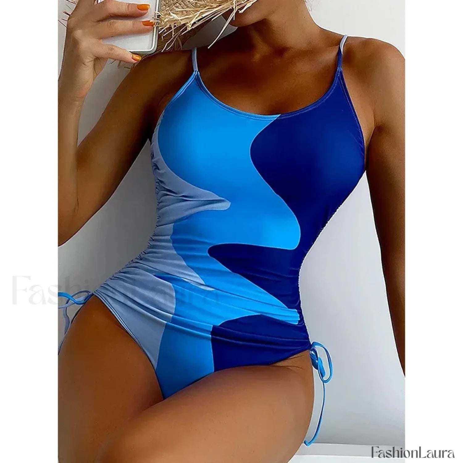 Printed Lace Up Drawstring One Piece