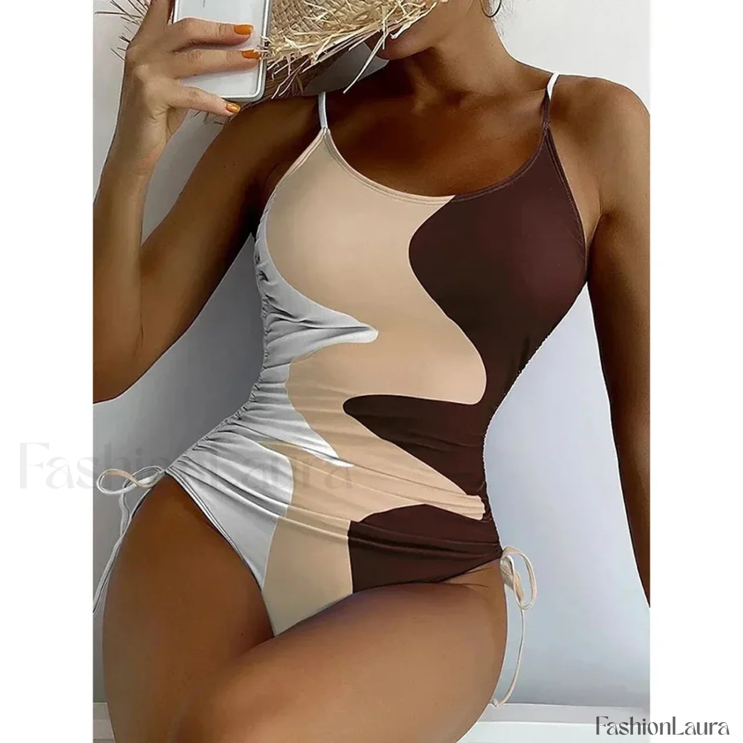 Printed Lace Up Drawstring One Piece