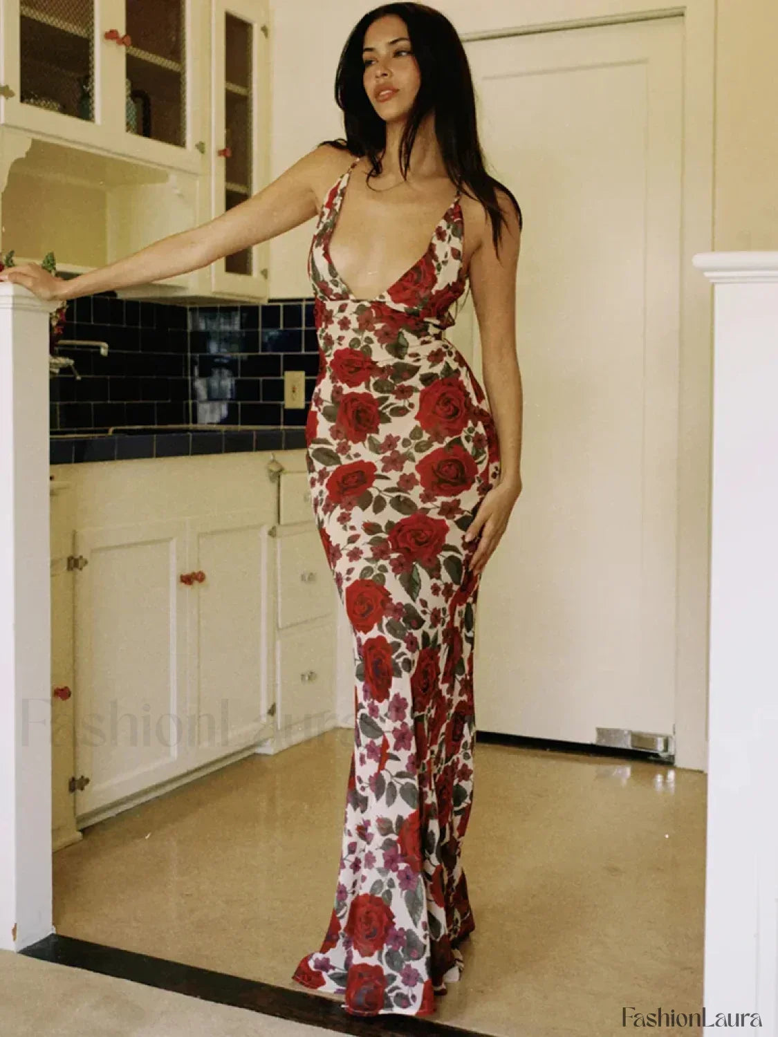 Printed Lace Up Maxi Dress