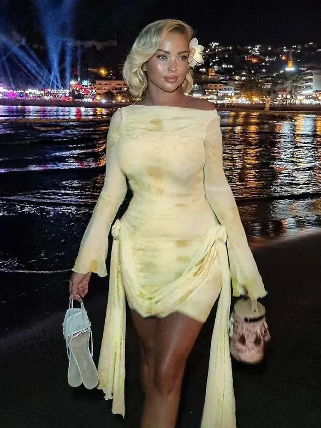 Printed Long Sleeve A-Line Mini Dress