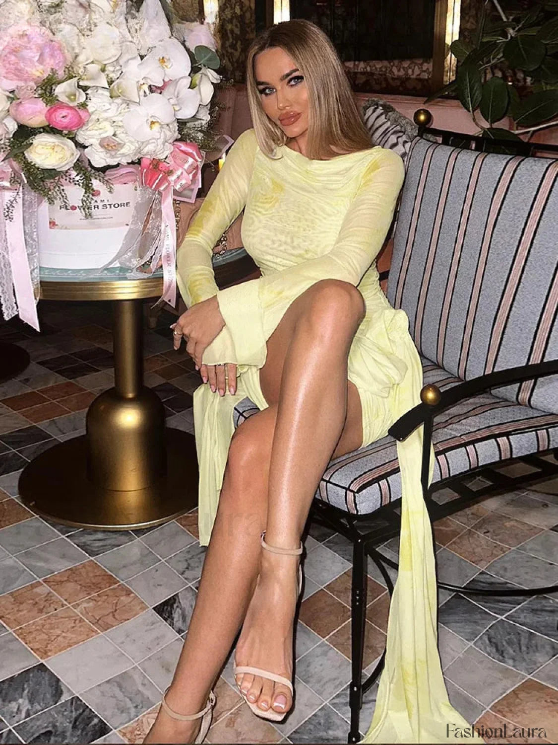 Printed Long Sleeve A-Line Mini Dress