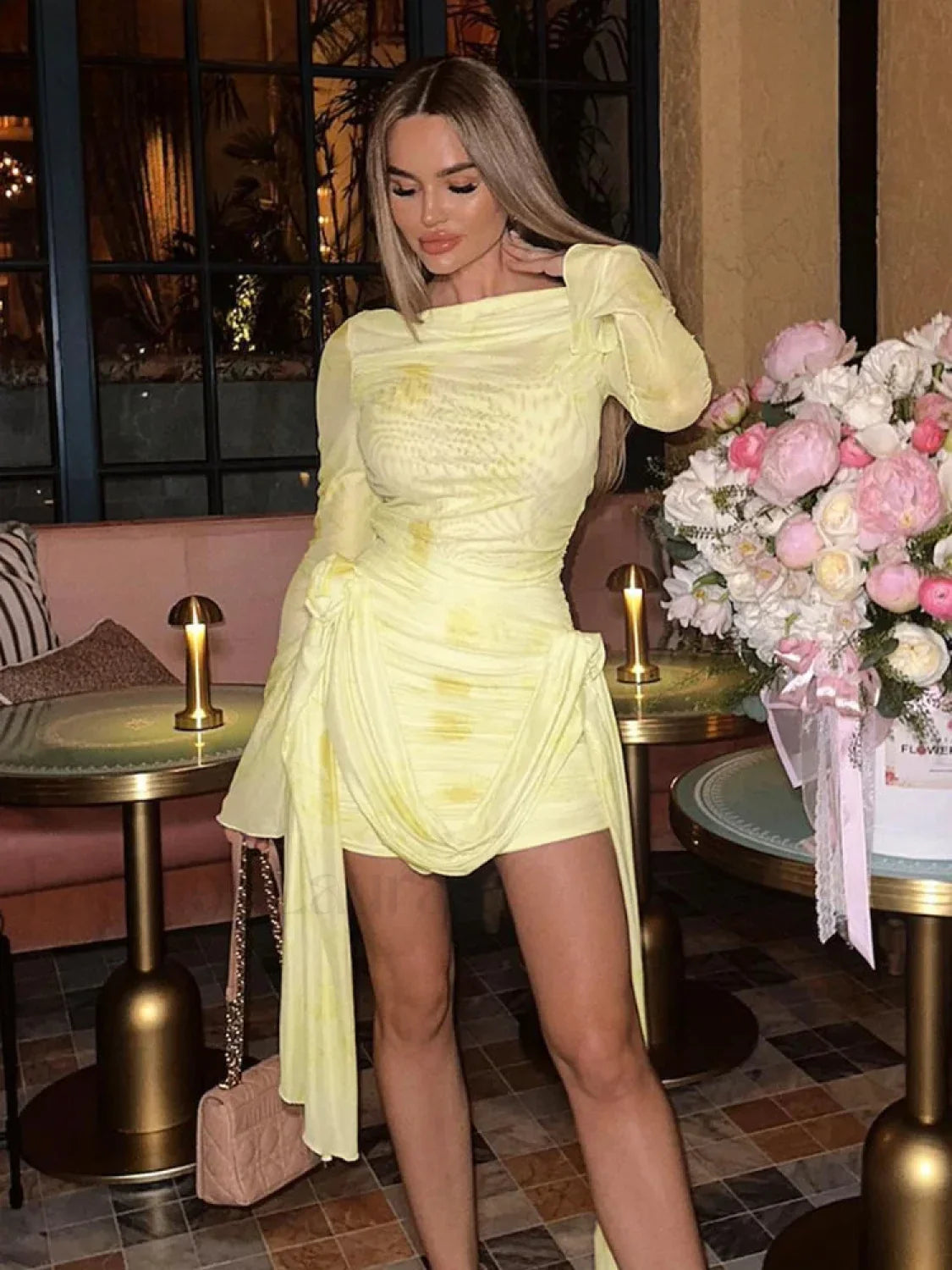 Printed Long Sleeve A-Line Mini Dress