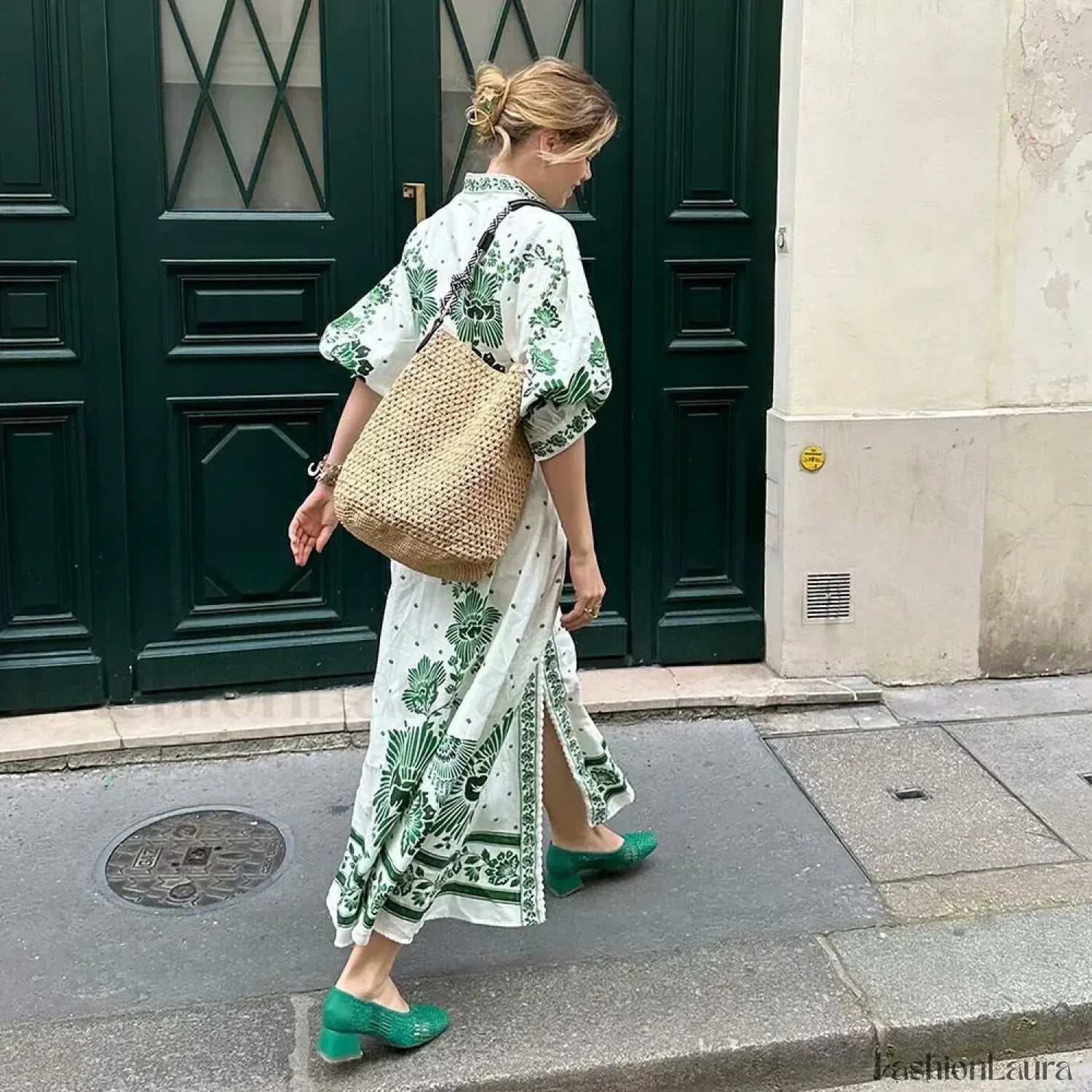 Printed Long-Sleeve Boho Dress