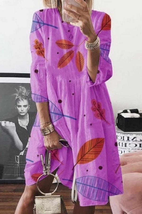 Printed Loose Single Breasted  Dress