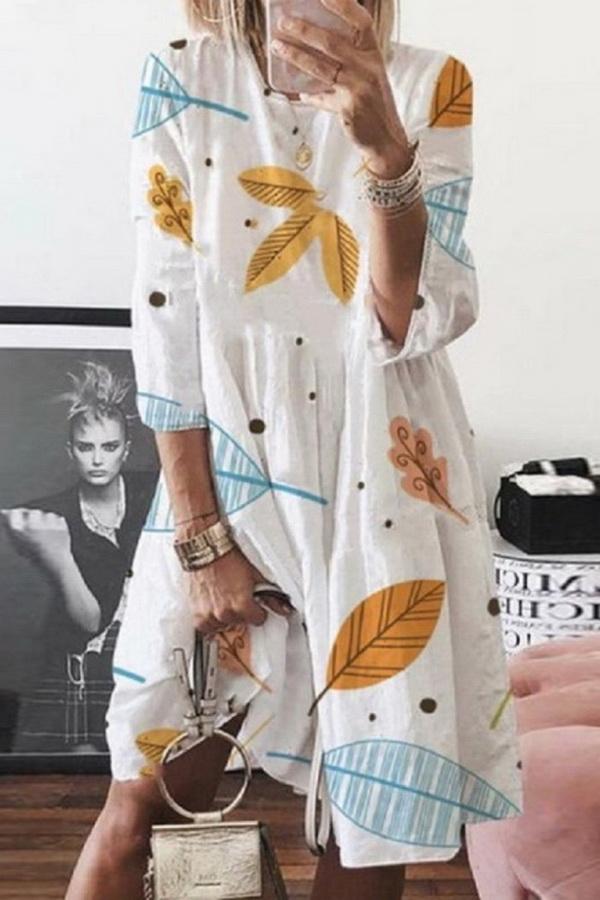 Printed Loose Single Breasted  Dress