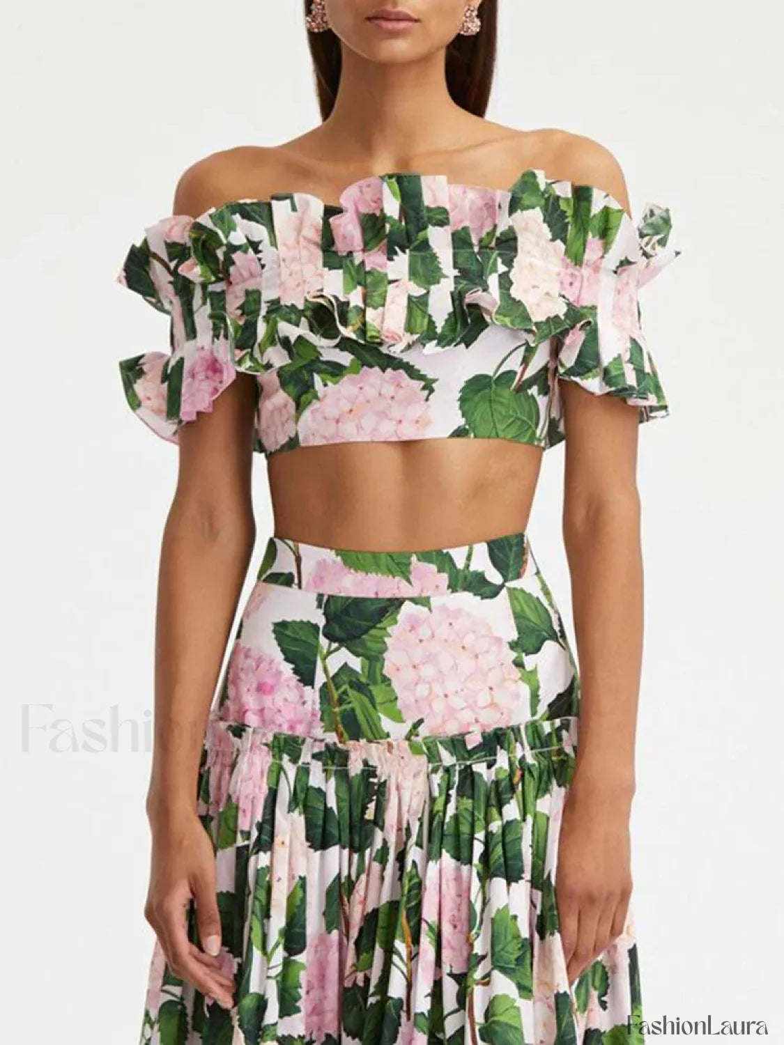 Printed Sleeveless Pleated Skirt Two Piece Set