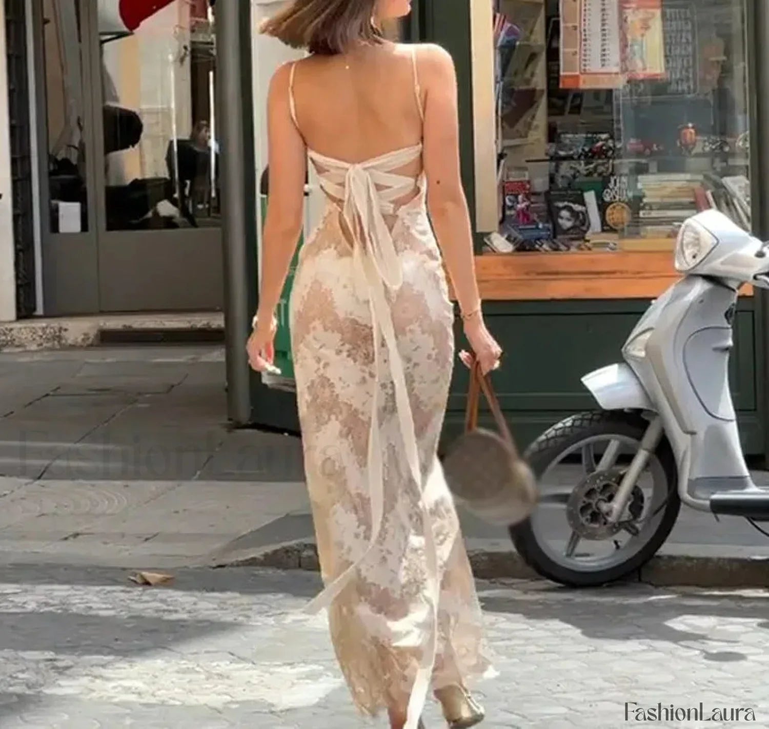 Printed Spaghetti Backless Maxi Dress