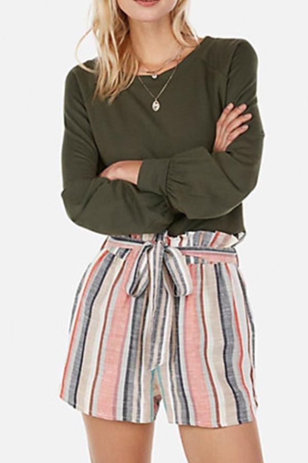 Printed Striped Pocket Shorts With Belt