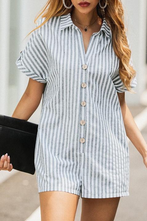 Printed Striped Pocket Single Breasted Jumpsuit