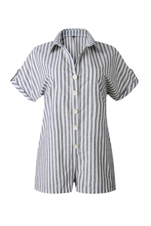 Printed Striped Pocket Single Breasted Jumpsuit