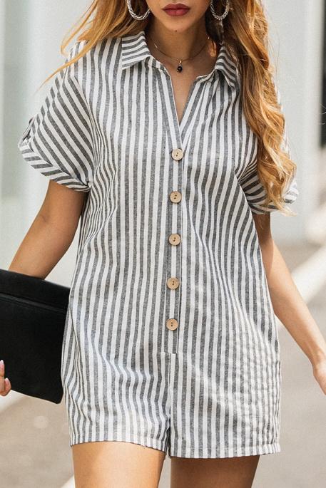 Printed Striped Pocket Single Breasted Jumpsuit