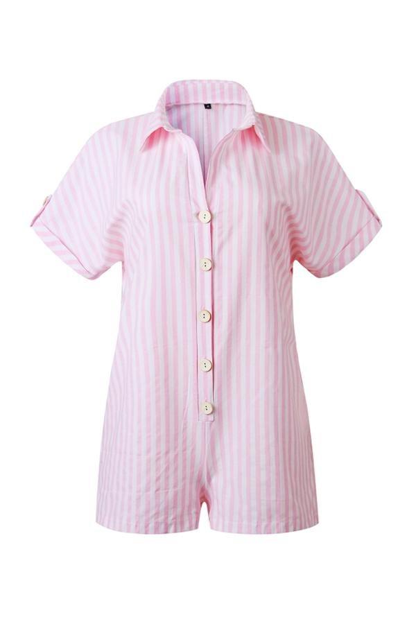 Printed Striped Pocket Single Breasted Jumpsuit