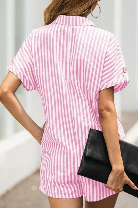 Printed Striped Pocket Single Breasted Jumpsuit