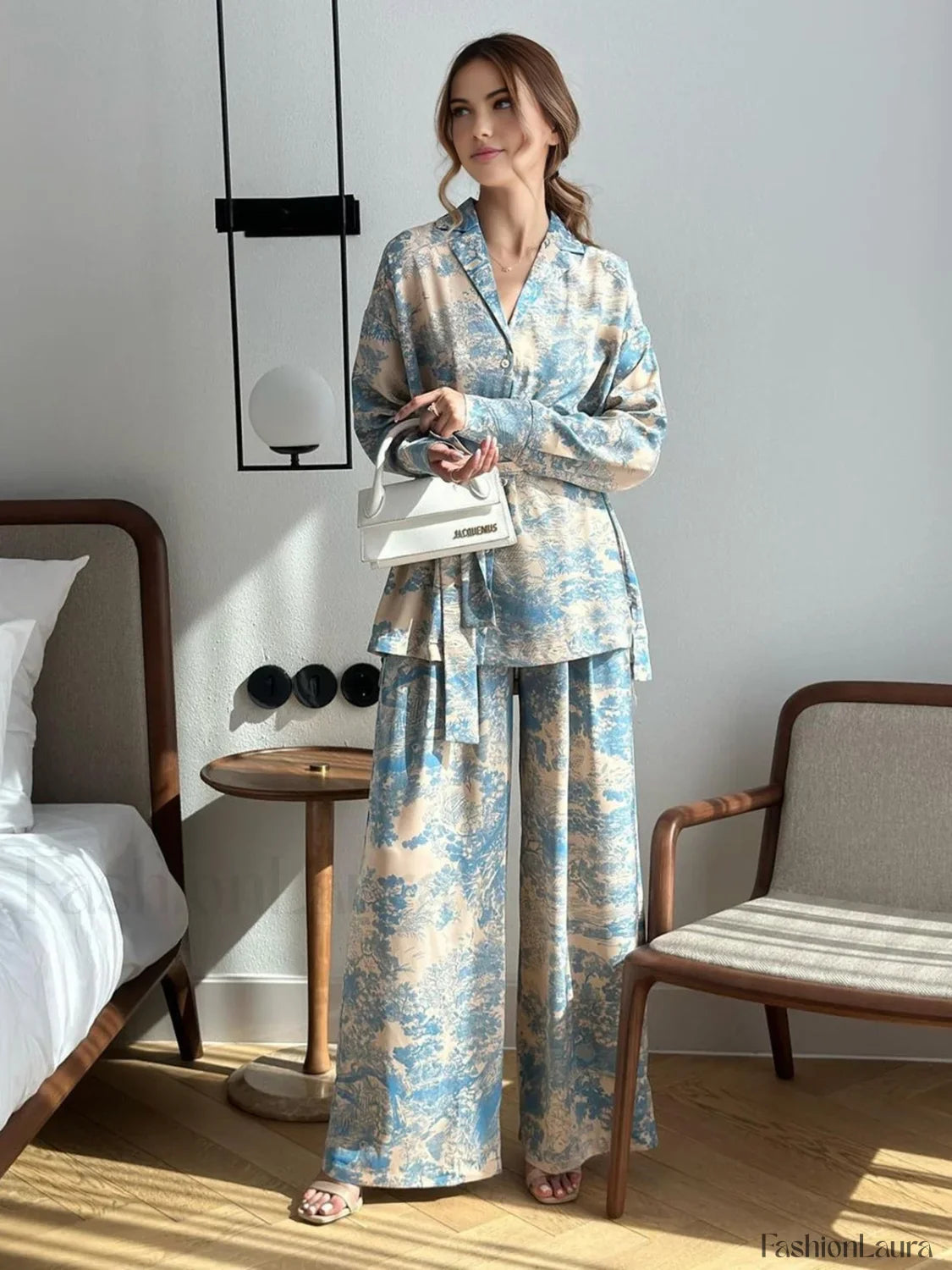 Printed Tie Graceful Up Pants Set