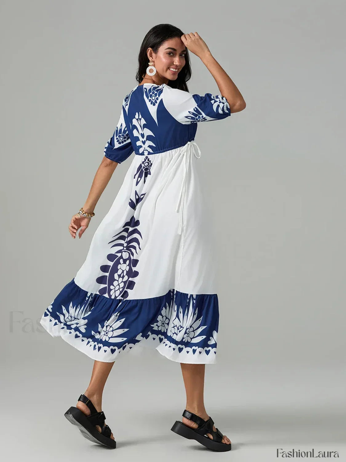 Printed V-Neck Summer Boho Dress