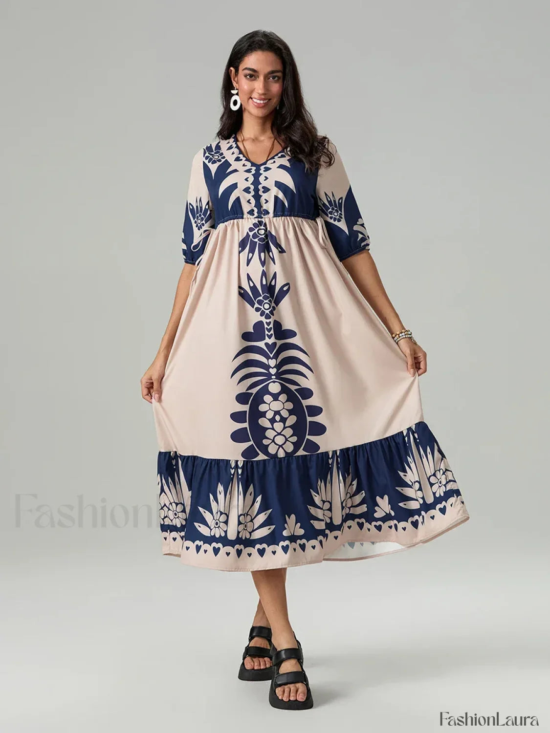 Printed V-Neck Summer Boho Dress