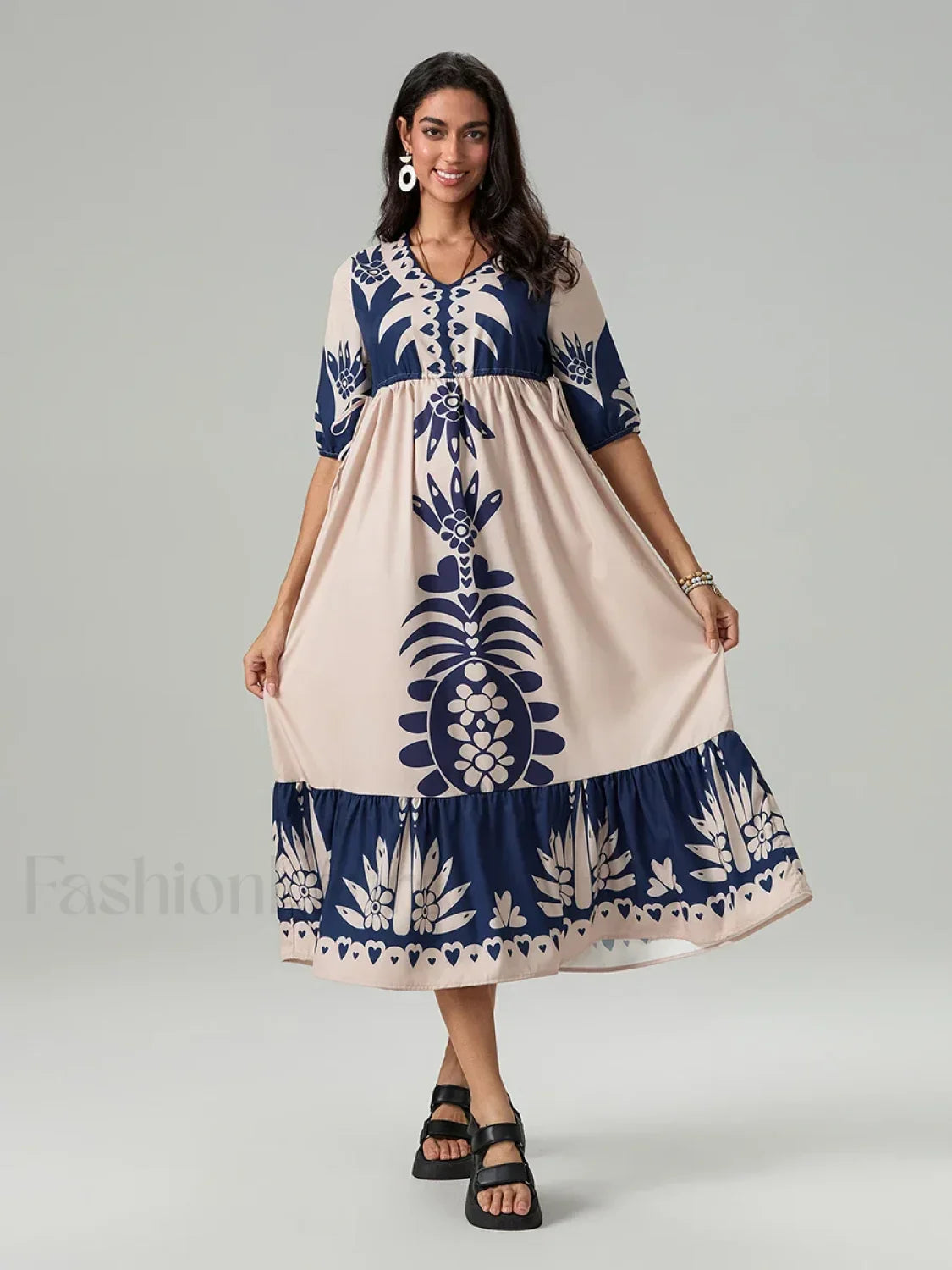 Printed V-Neck Summer Boho Dress