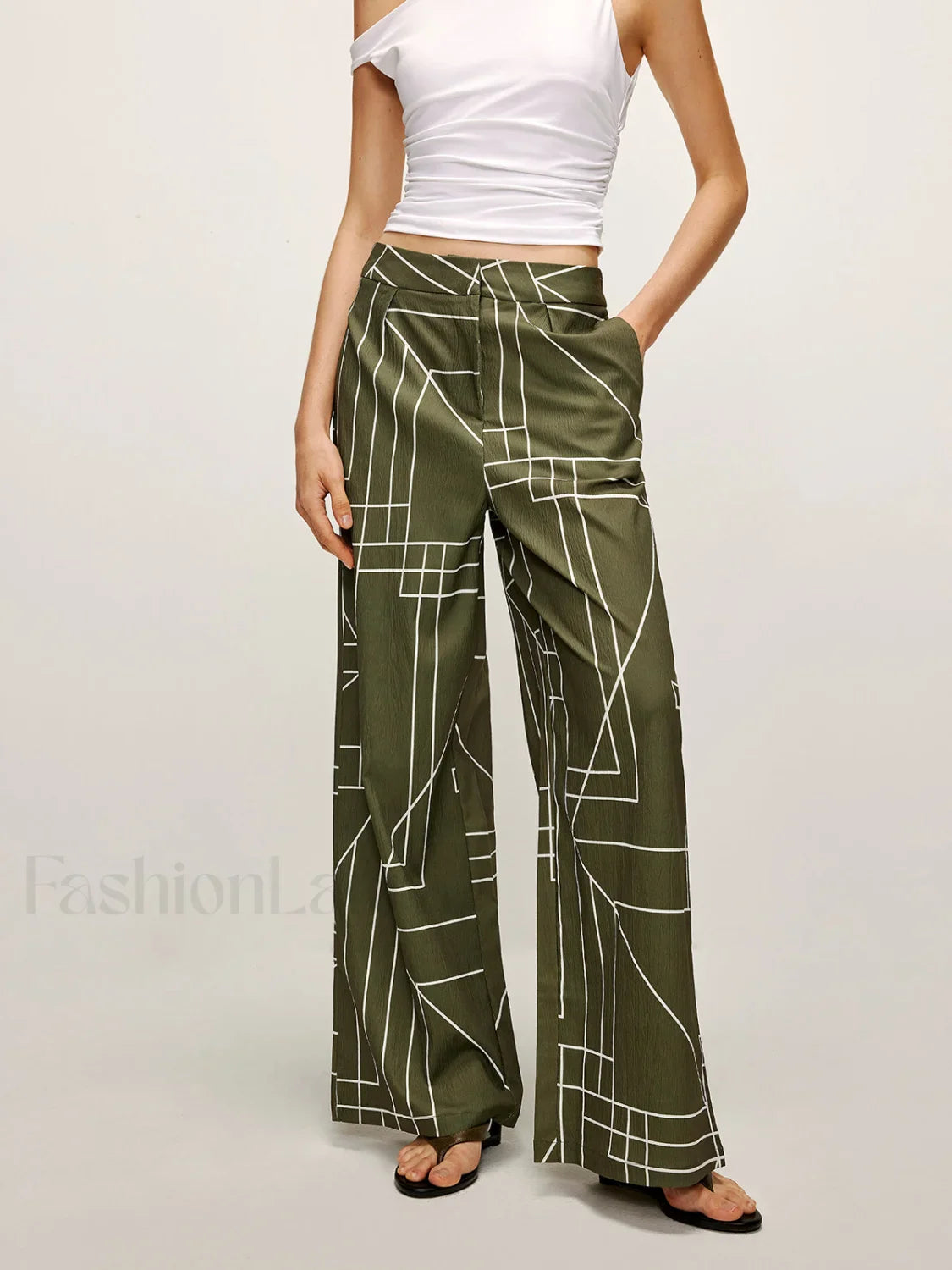 Printed Wide Leg Pants Green / XS Pants
