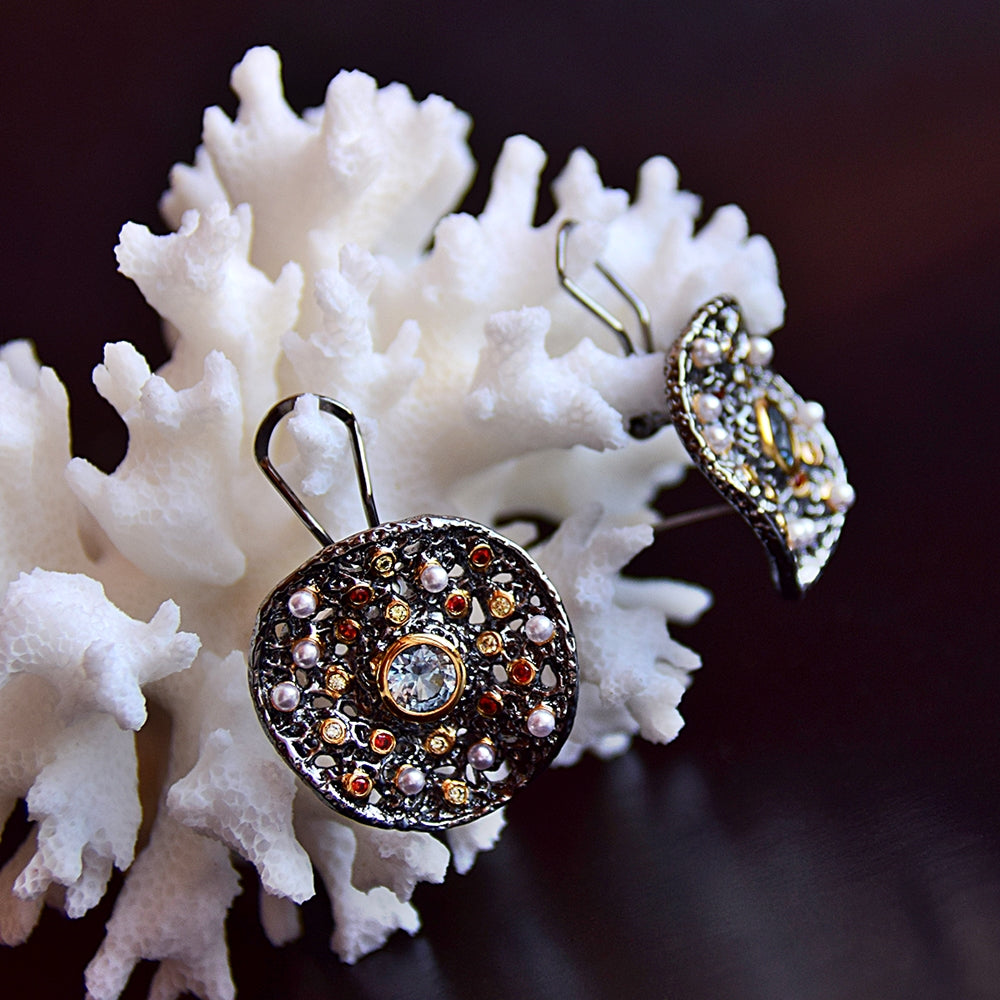 Vintage Copper Tinies Pearls Mix Zircon Women Stud Earrings