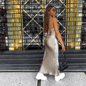 Weekly Party Metallic Satin Cowl Neck Maxi Dress 9