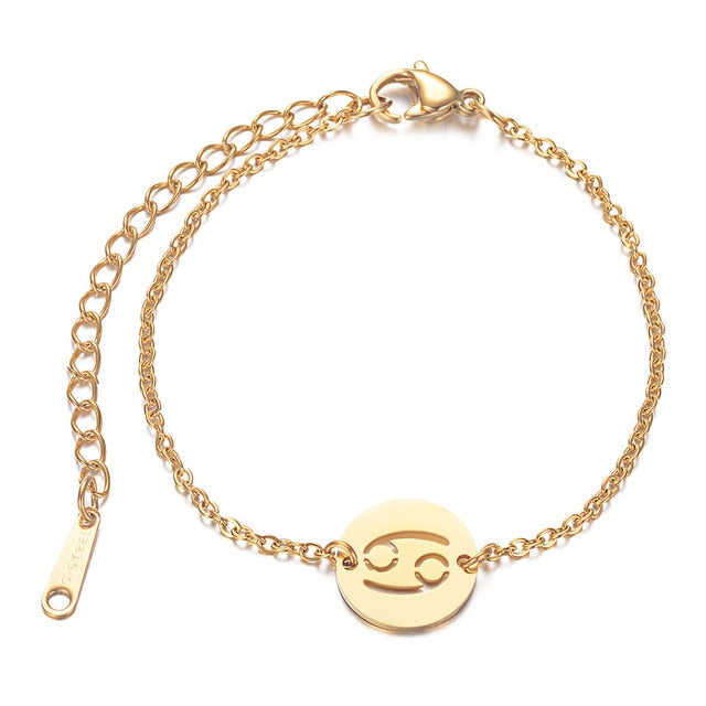 Golden Color 12 Constellation Zodiac Charm Stainless Steel Bracelet