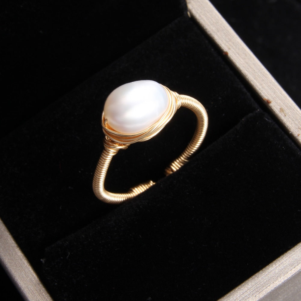 Baroque Handmade Natural Freshwater Pearl Gold Ring
