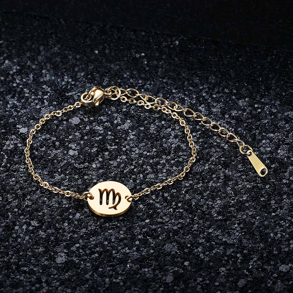Golden Color 12 Constellation Zodiac Charm Stainless Steel Bracelet