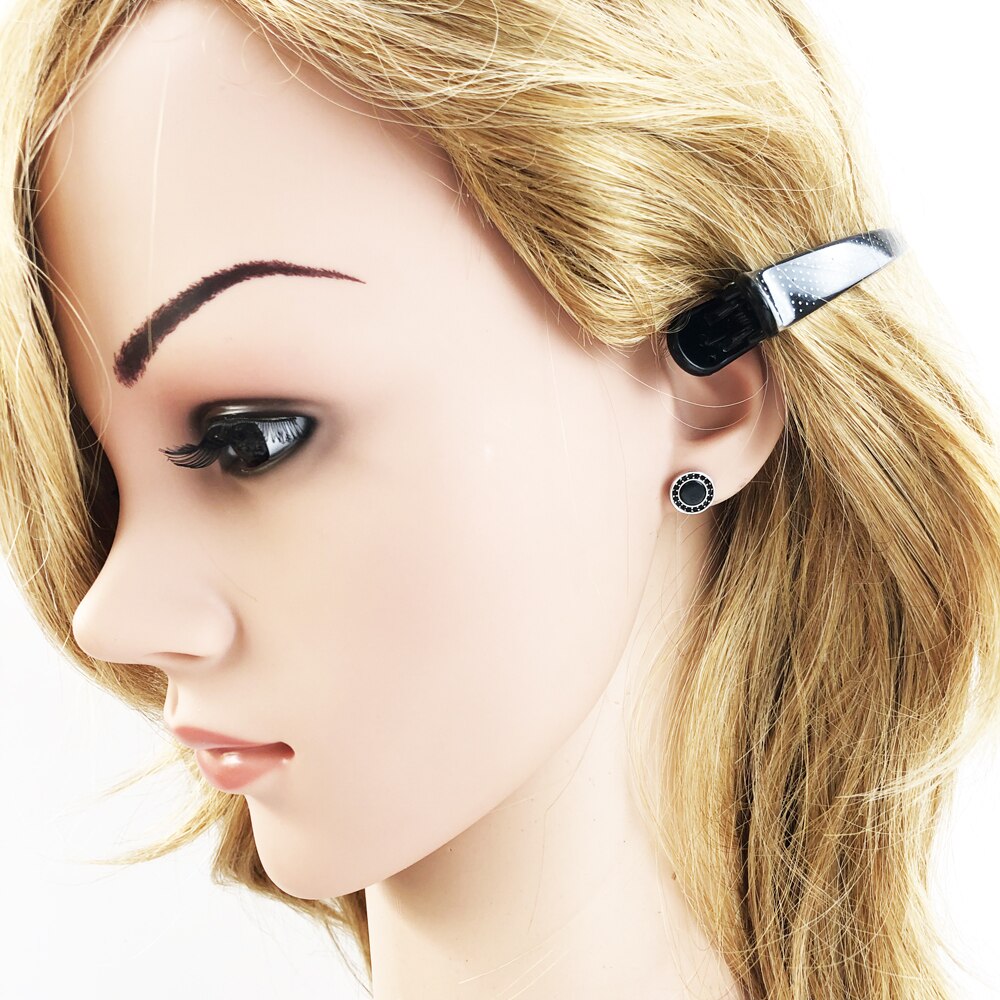 Vintage 925 Sterling Silver Round Black Small Woman Stud Earrings