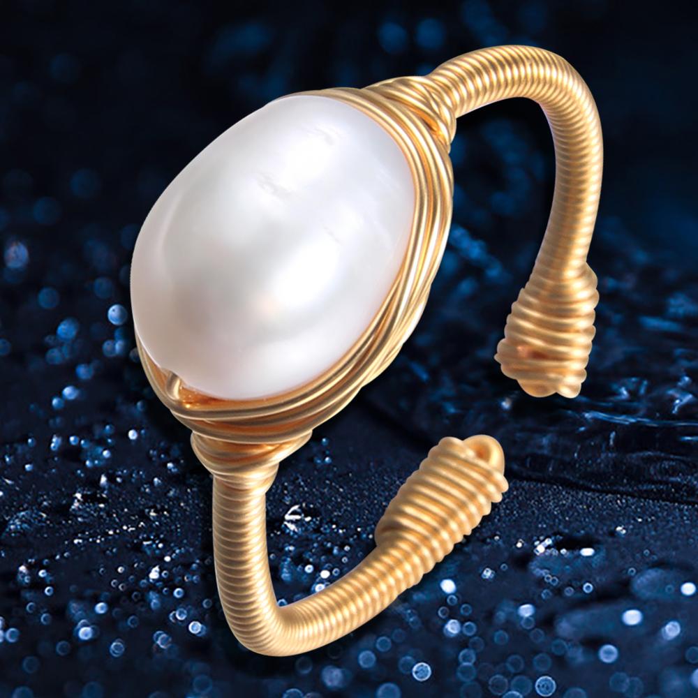 Baroque Handmade Natural Freshwater Pearl Gold Ring