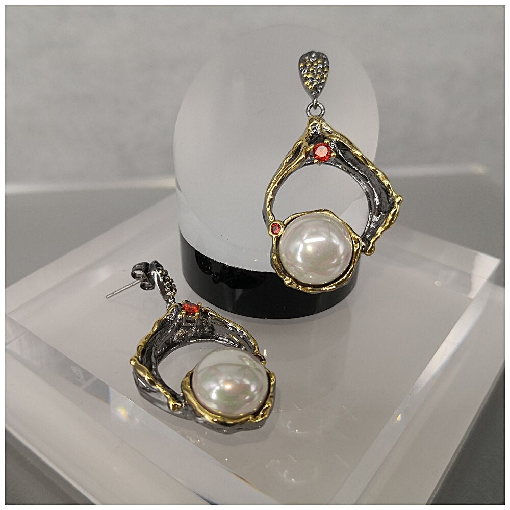 Gothic Hyperbole Geometric with Exaggerated Pearl Woman Earrings