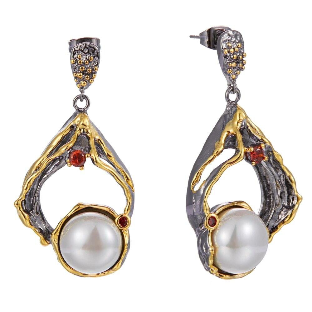 Gothic Hyperbole Geometric with Exaggerated Pearl Woman Earrings