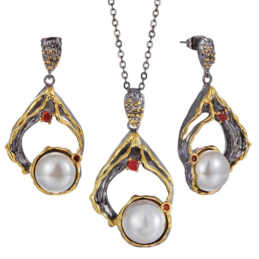 Gothic Hyperbole Geometric with Exaggerated Pearl Woman Earrings