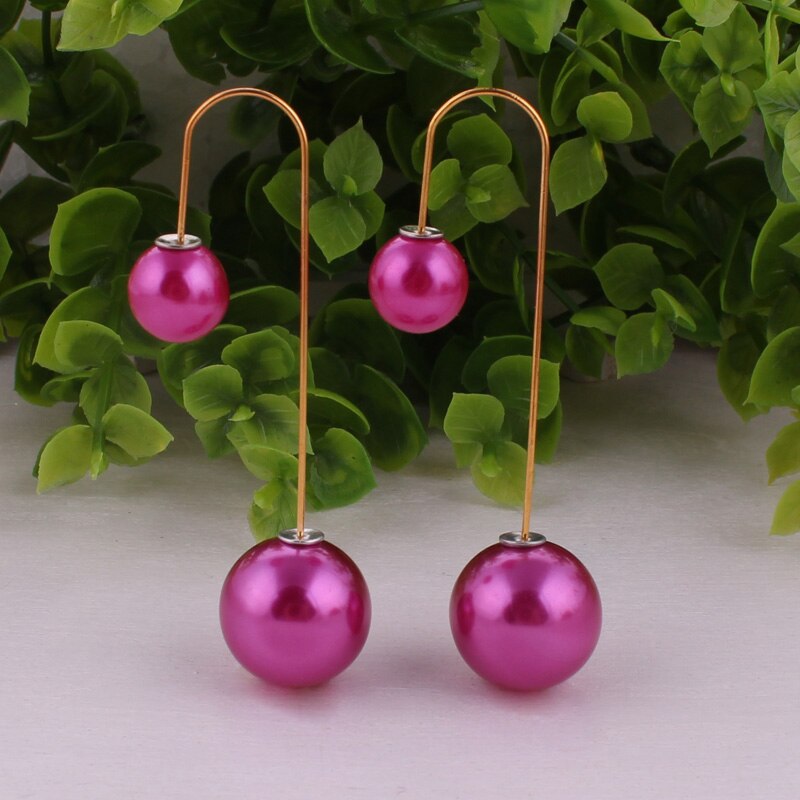 14 Colors Ladies Double Sided Simulated Pearl Stud Earrings