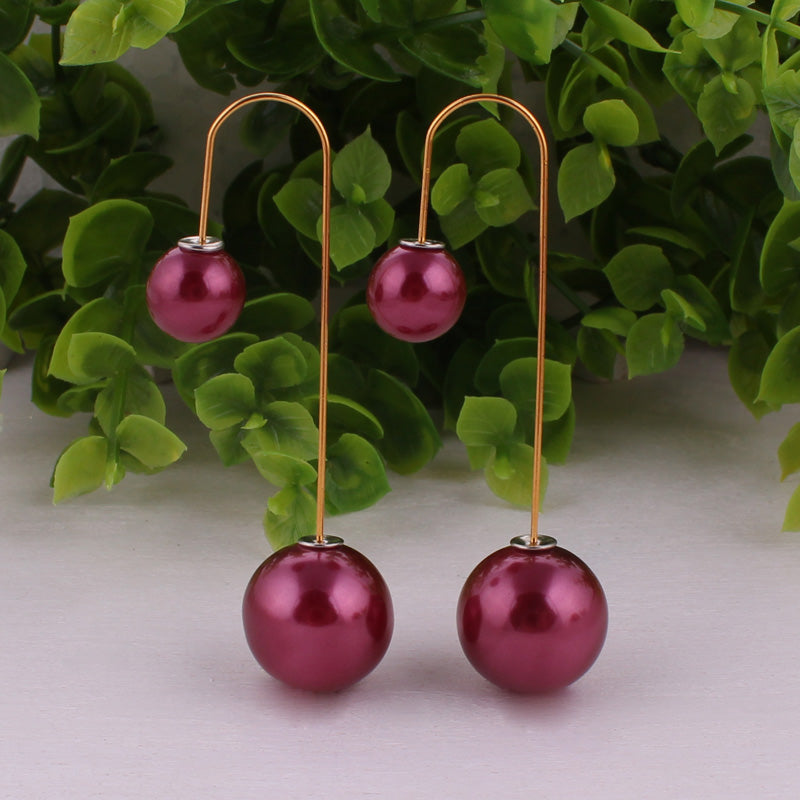 14 Colors Ladies Double Sided Simulated Pearl Stud Earrings