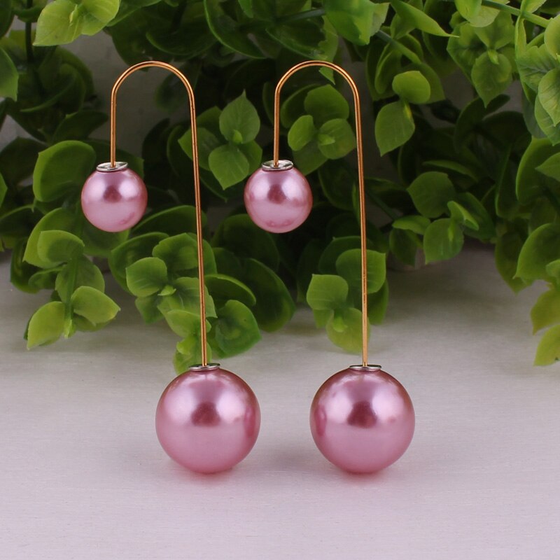 14 Colors Ladies Double Sided Simulated Pearl Stud Earrings